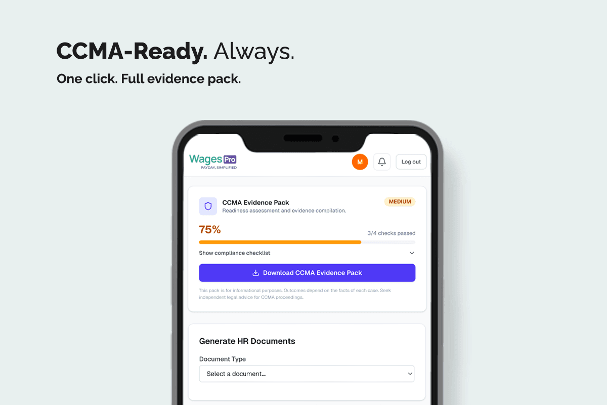 One-Click CCMA Evidence Pack